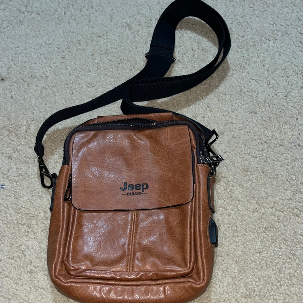 Jeep Brown and Black Messenger Bag with Adjustable Strap